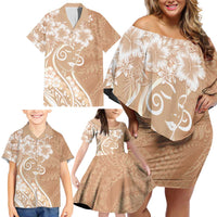 Polynesian Women's Day Family Matching Off Shoulder Short Dress and Hawaiian Shirt Brown Hibiscus Flowers With Polynesian Pattern