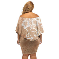 Polynesian Women's Day Family Matching Off Shoulder Short Dress and Hawaiian Shirt Brown Hibiscus Flowers With Polynesian Pattern