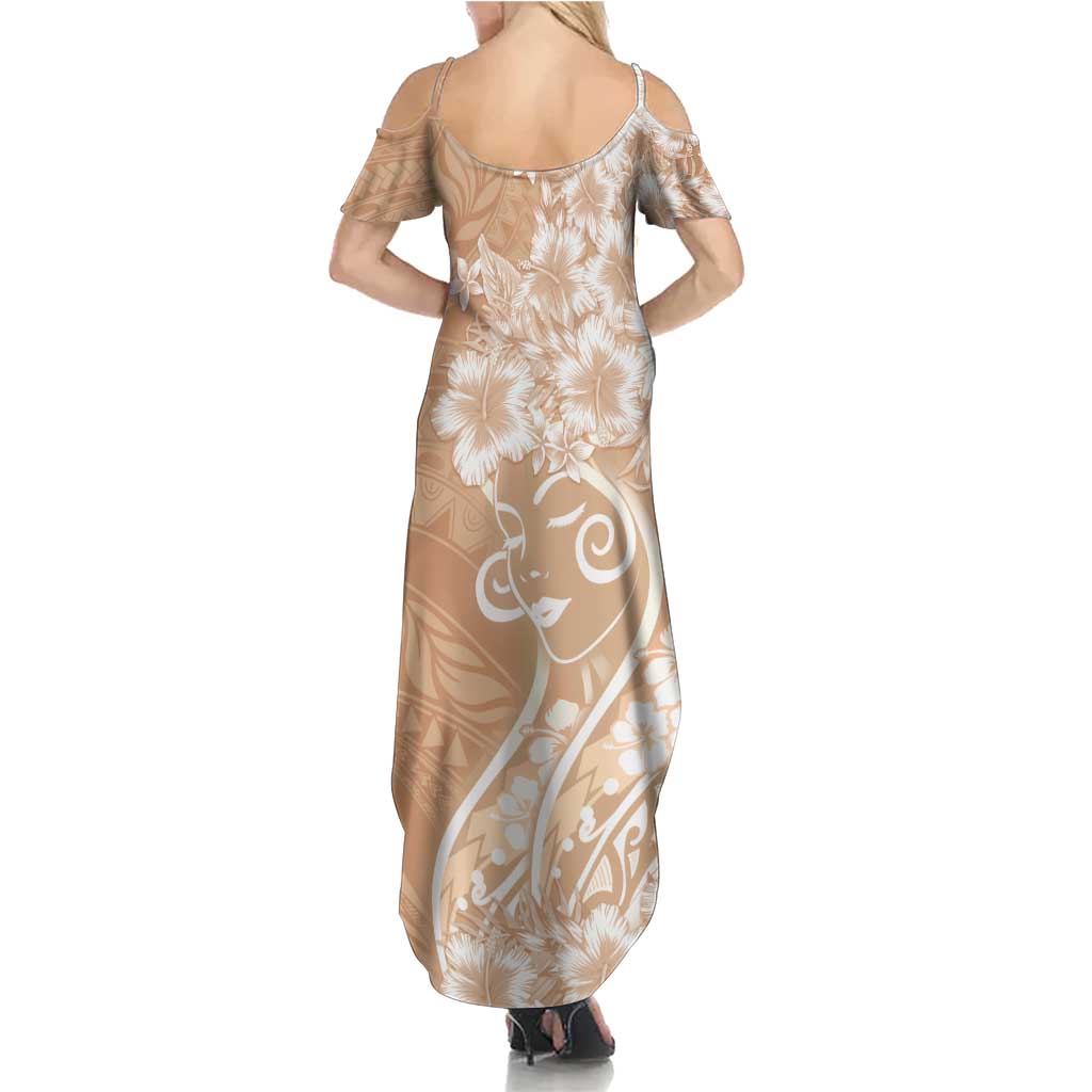 Polynesian Women's Day Family Matching Summer Maxi Dress and Hawaiian Shirt Brown Hibiscus Flowers With Polynesian Pattern