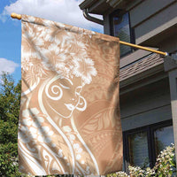 Polynesian Women's Day Garden Flag Brown Hibiscus Flowers With Polynesian Pattern