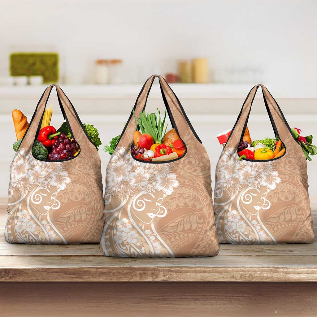 Polynesian Women's Day Grocery Bag Brown Hibiscus Flowers With Polynesian Pattern