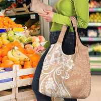 Polynesian Women's Day Grocery Bag Brown Hibiscus Flowers With Polynesian Pattern