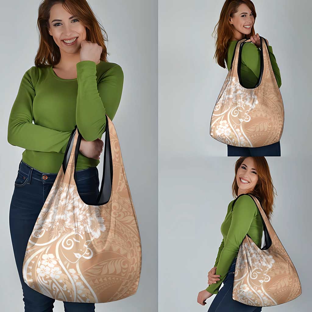 Polynesian Women's Day Grocery Bag Brown Hibiscus Flowers With Polynesian Pattern