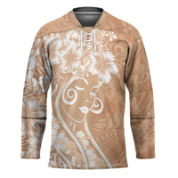Polynesian Women's Day Hockey Jersey Brown Hibiscus Flowers With Polynesian Pattern