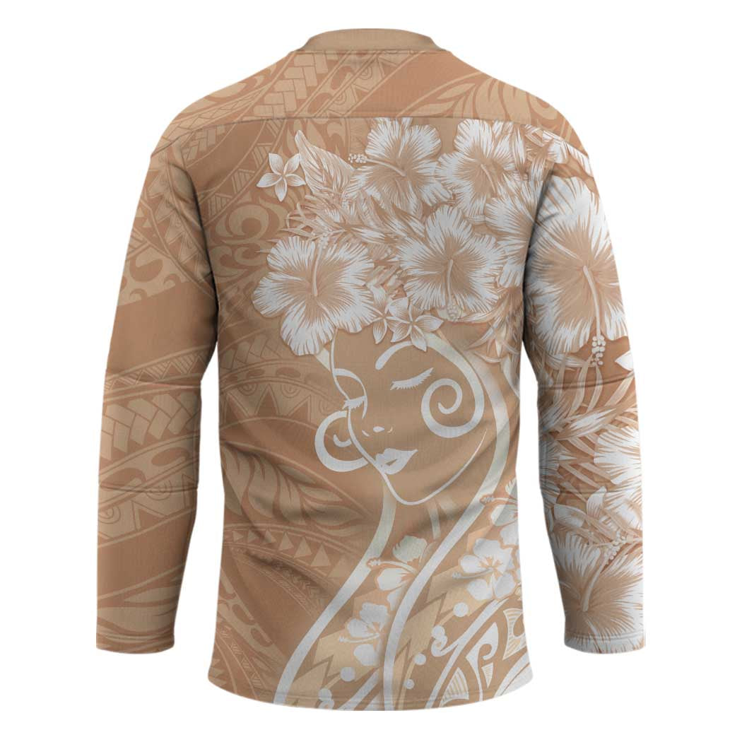 Polynesian Women's Day Hockey Jersey Brown Hibiscus Flowers With Polynesian Pattern