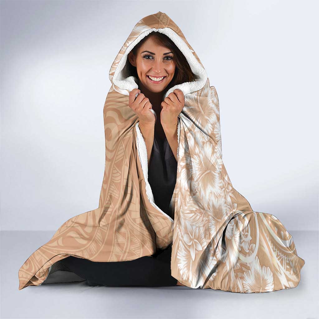 Polynesian Women's Day Hooded Blanket Brown Hibiscus Flowers With Polynesian Pattern