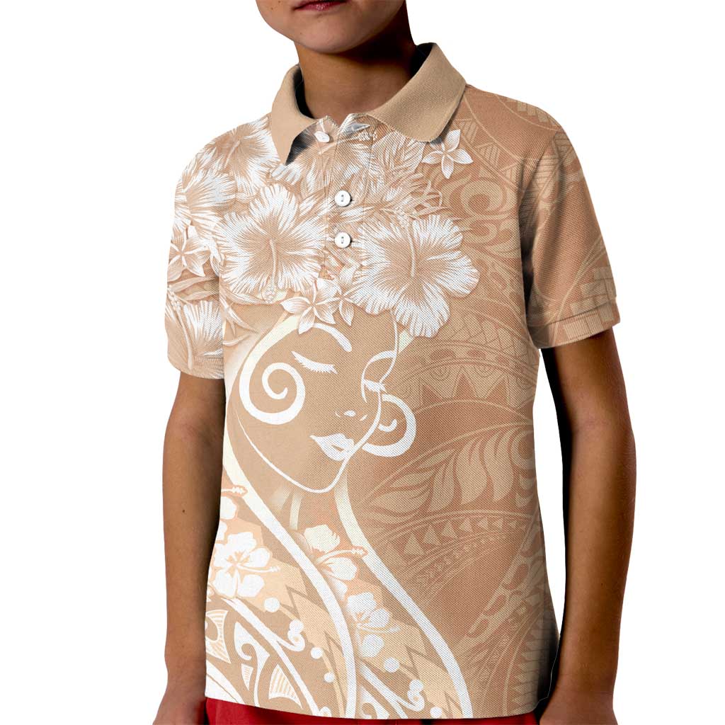 Polynesian Women's Day Kid Polo Shirt Brown Hibiscus Flowers With Polynesian Pattern