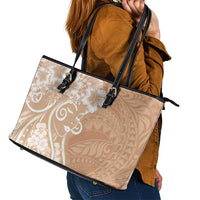 Polynesian Women's Day Leather Tote Bag Brown Hibiscus Flowers With Polynesian Pattern