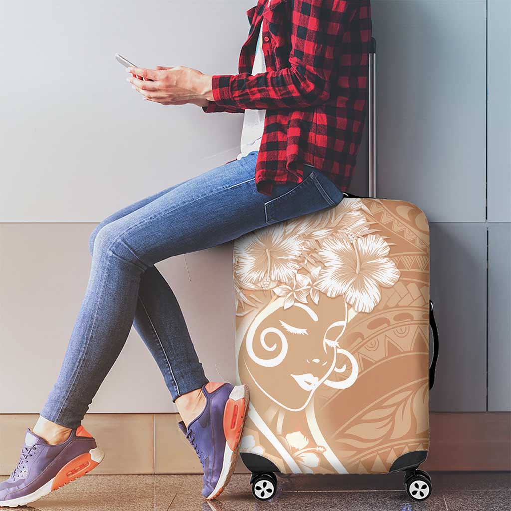 Polynesian Women's Day Luggage Cover Brown Hibiscus Flowers With Polynesian Pattern