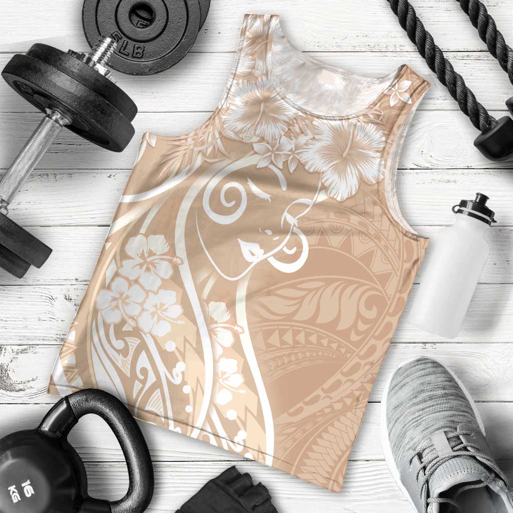 Polynesian Women's Day Men Tank Top Brown Hibiscus Flowers With Polynesian Pattern