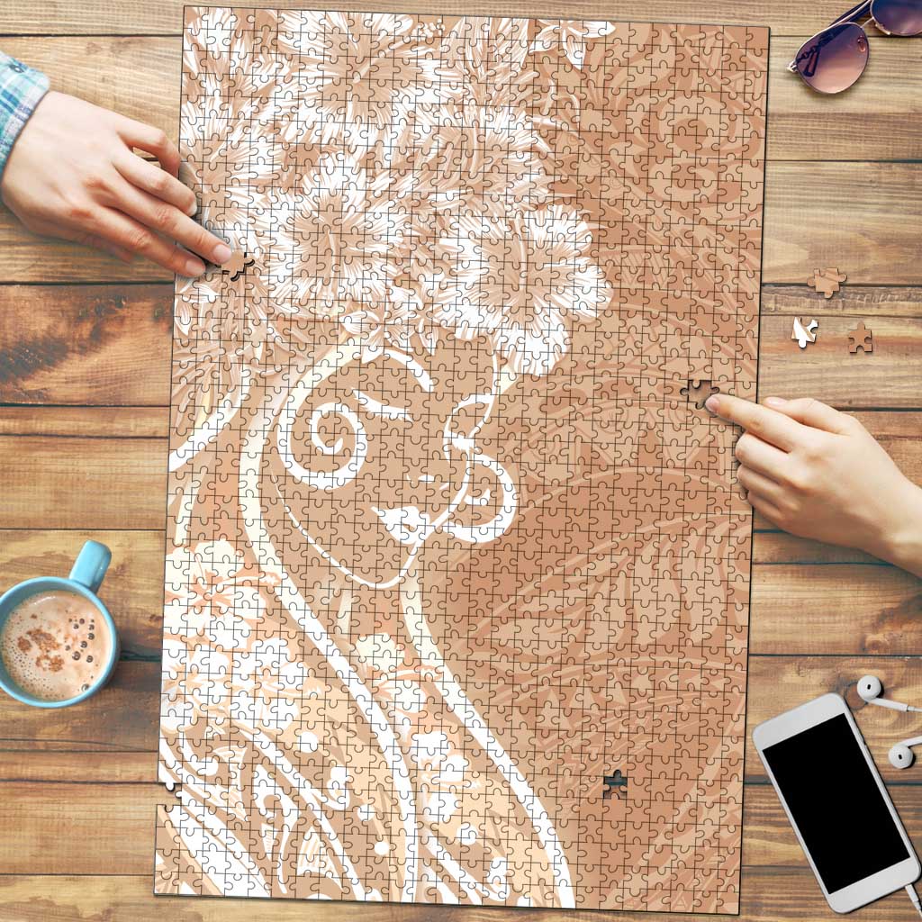 Polynesian Women's Day Puzzle Brown Hibiscus Flowers With Polynesian Pattern