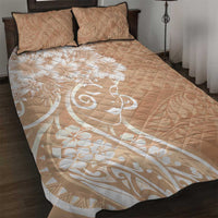 Polynesian Women's Day Quilt Bed Set Brown Hibiscus Flowers With Polynesian Pattern