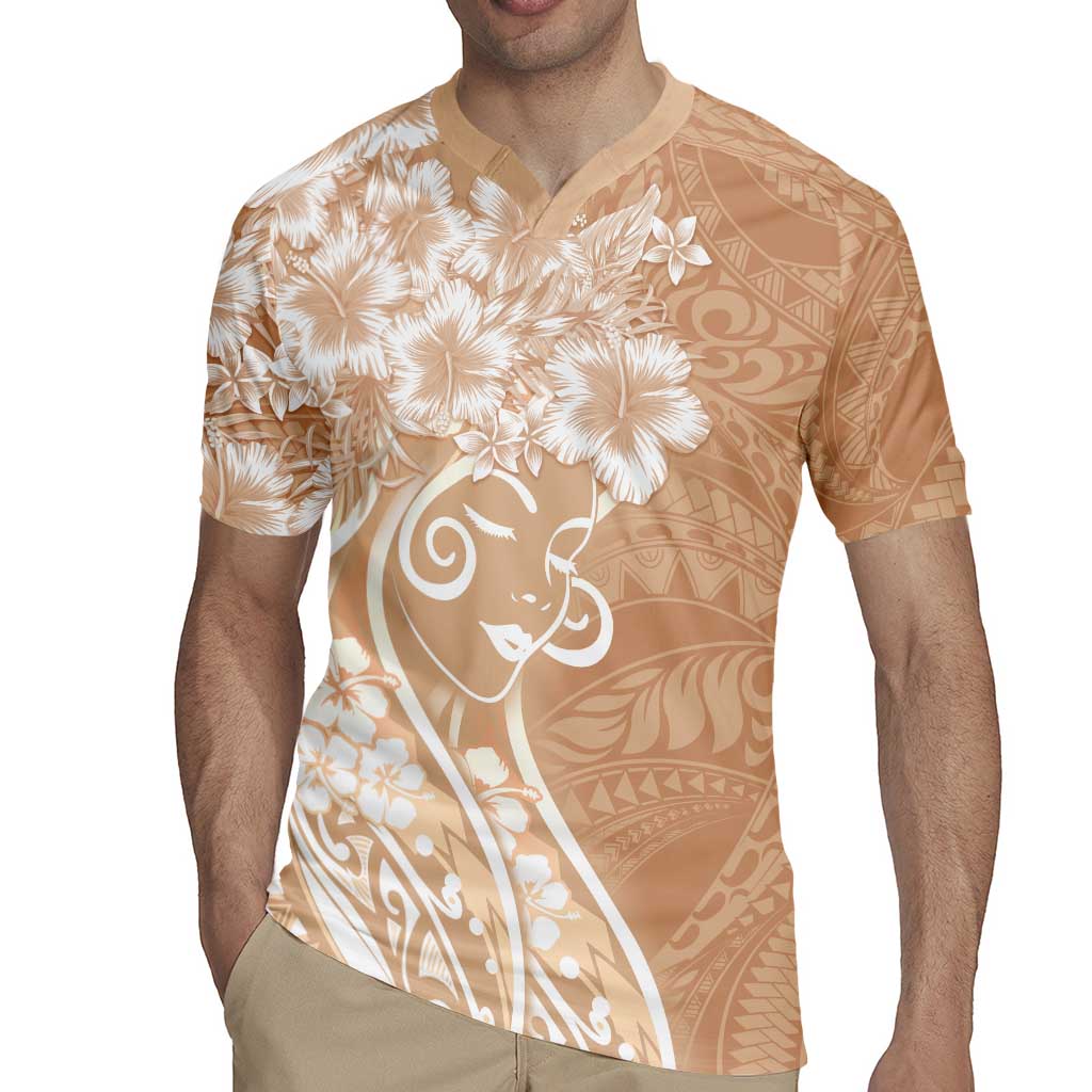 Polynesian Women's Day Rugby Jersey Brown Hibiscus Flowers With Polynesian Pattern
