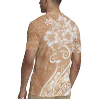 Polynesian Women's Day Rugby Jersey Brown Hibiscus Flowers With Polynesian Pattern
