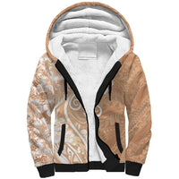Polynesian Women's Day Sherpa Hoodie Brown Hibiscus Flowers With Polynesian Pattern