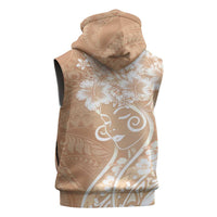 Polynesian Women's Day Sleeveless Zip Hoodie Brown Hibiscus Flowers With Polynesian Pattern