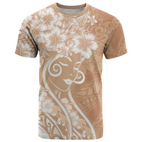 Polynesian Women's Day T Shirt Brown Hibiscus Flowers With Polynesian Pattern