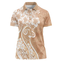 Polynesian Women's Day Women Polo Shirt Brown Hibiscus Flowers With Polynesian Pattern