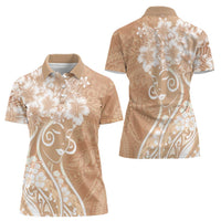 Polynesian Women's Day Women Polo Shirt Brown Hibiscus Flowers With Polynesian Pattern