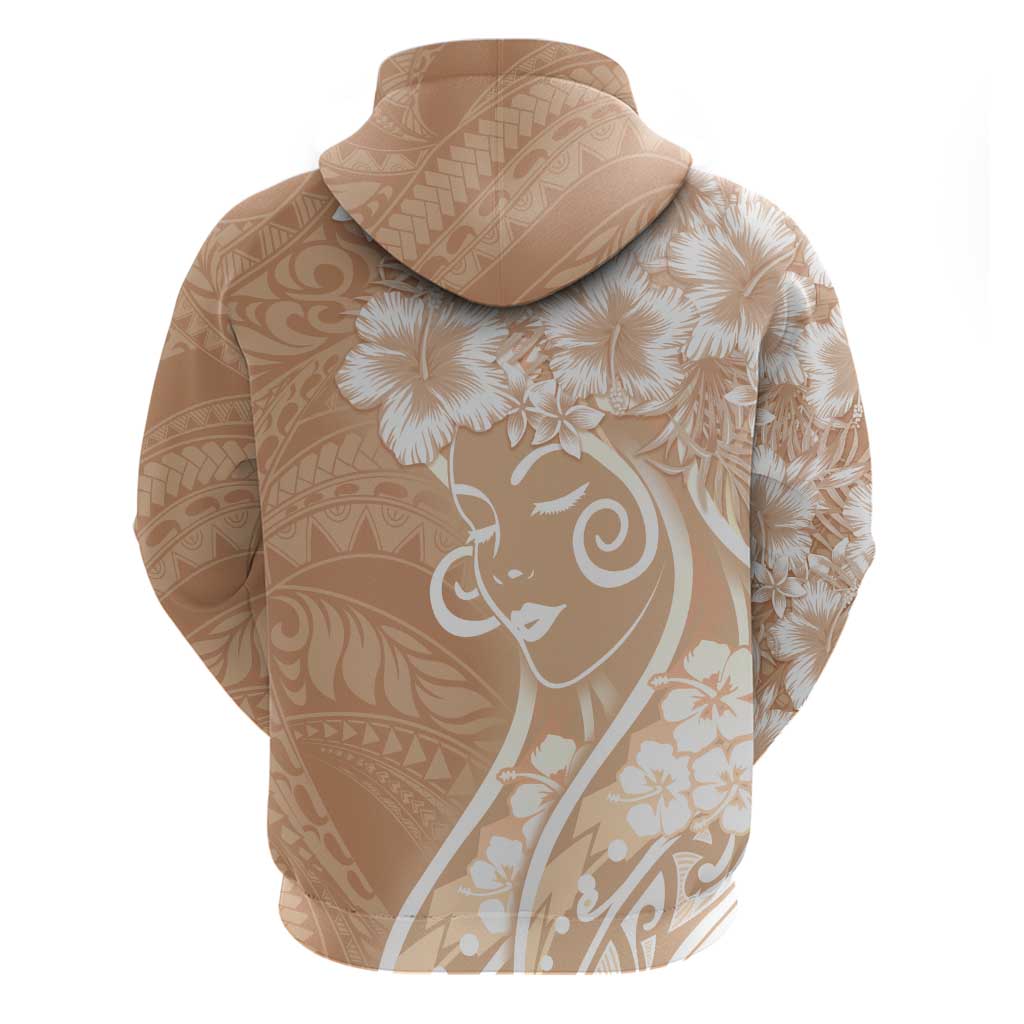 Polynesian Women's Day Zip Hoodie Brown Hibiscus Flowers With Polynesian Pattern