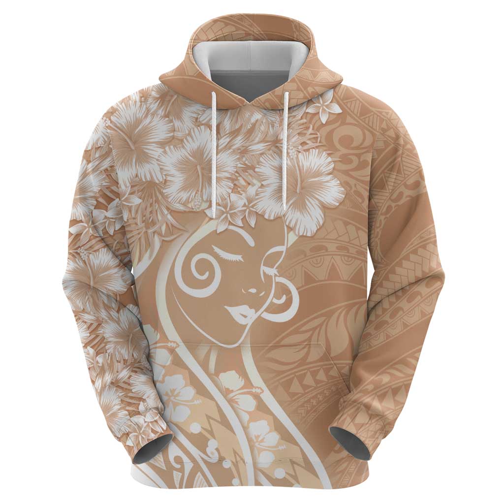 Polynesian Women's Day Zip Hoodie Brown Hibiscus Flowers With Polynesian Pattern