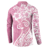 Polynesian Women's Day Button Sweatshirt Pink Hibiscus Flowers With Polynesian Pattern