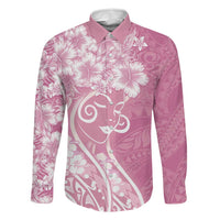 Polynesian Women's Day Family Matching Mermaid Dress and Hawaiian Shirt Pink Hibiscus Flowers With Polynesian Pattern LT05 Dad's Shirt - Long Sleeve Pink - Polynesian Pride