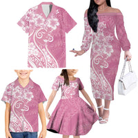 Polynesian Women's Day Family Matching Off The Shoulder Long Sleeve Dress and Hawaiian Shirt Pink Hibiscus Flowers With Polynesian Pattern LT05 - Polynesian Pride