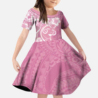 Polynesian Women's Day Family Matching Off Shoulder Maxi Dress and Hawaiian Shirt Pink Hibiscus Flowers With Polynesian Pattern