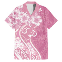 Polynesian Women's Day Family Matching Off Shoulder Maxi Dress and Hawaiian Shirt Pink Hibiscus Flowers With Polynesian Pattern