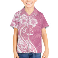 Polynesian Women's Day Family Matching Short Sleeve Bodycon Dress and Hawaiian Shirt Pink Hibiscus Flowers With Polynesian Pattern LT05 Son's Shirt Pink - Polynesian Pride
