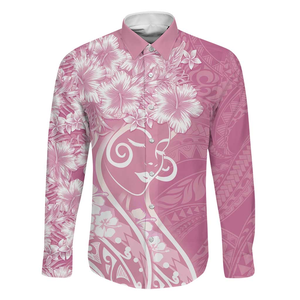 Polynesian Women's Day Family Matching Summer Maxi Dress and Hawaiian Shirt Pink Hibiscus Flowers With Polynesian Pattern