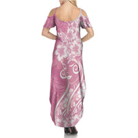 Polynesian Women's Day Family Matching Summer Maxi Dress and Hawaiian Shirt Pink Hibiscus Flowers With Polynesian Pattern