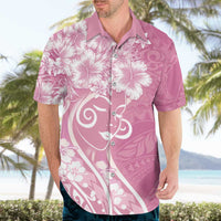 Polynesian Women's Day Hawaiian Shirt Pink Hibiscus Flowers With Polynesian Pattern