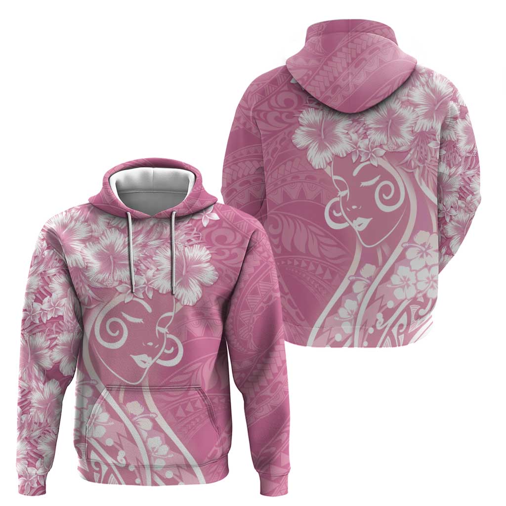 Polynesian Women's Day Hoodie Pink Hibiscus Flowers With Polynesian Pattern