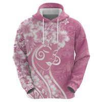 Polynesian Women's Day Hoodie Pink Hibiscus Flowers With Polynesian Pattern