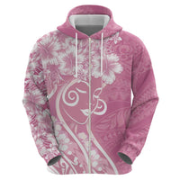 Polynesian Women's Day Hoodie Pink Hibiscus Flowers With Polynesian Pattern