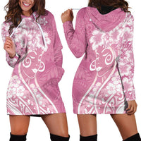 Polynesian Women's Day Hoodie Dress Pink Hibiscus Flowers With Polynesian Pattern