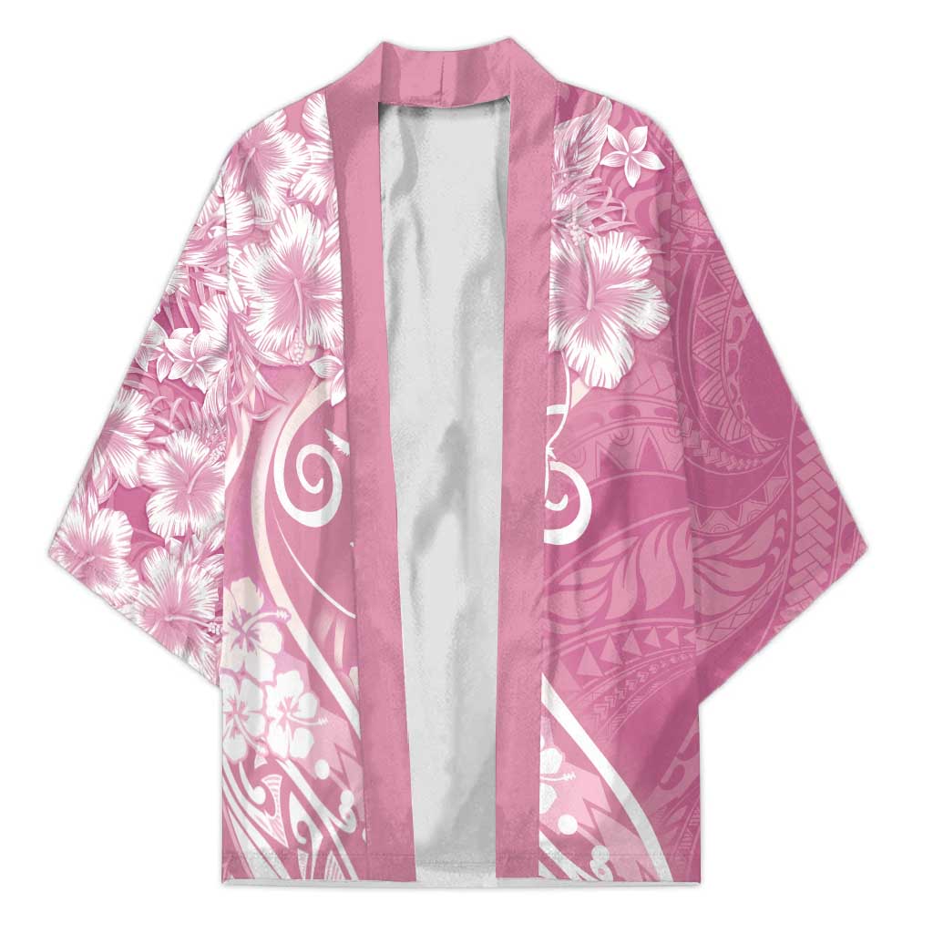Polynesian Women's Day Kimono Pink Hibiscus Flowers With Polynesian Pattern