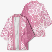 Polynesian Women's Day Kimono Pink Hibiscus Flowers With Polynesian Pattern
