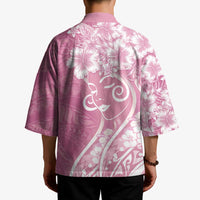 Polynesian Women's Day Kimono Pink Hibiscus Flowers With Polynesian Pattern