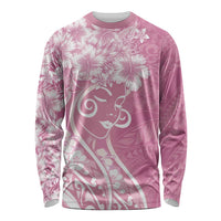 Polynesian Women's Day Long Sleeve Shirt Pink Hibiscus Flowers With Polynesian Pattern