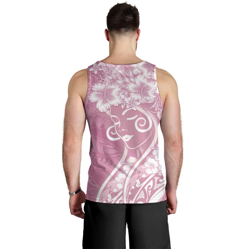 Polynesian Women's Day Men Tank Top Pink Hibiscus Flowers With Polynesian Pattern