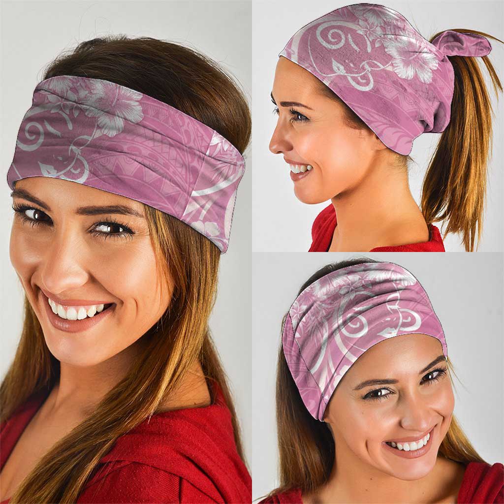 Polynesian Women's Day Neck Gaiter Pink Hibiscus Flowers With Polynesian Pattern
