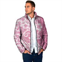 Polynesian Women's Day Padded Jacket Pink Hibiscus Flowers With Polynesian Pattern