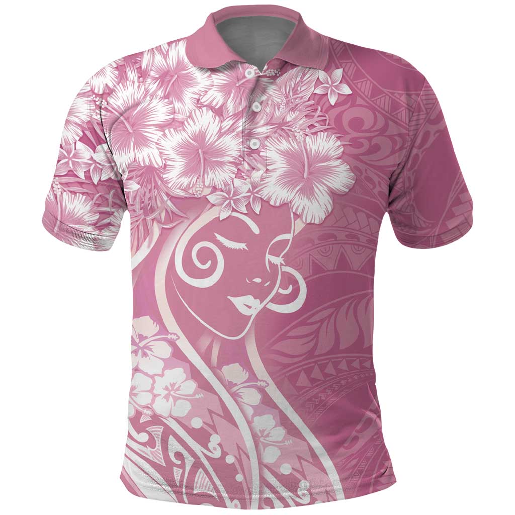 Polynesian Women's Day Polo Shirt Pink Hibiscus Flowers With Polynesian Pattern