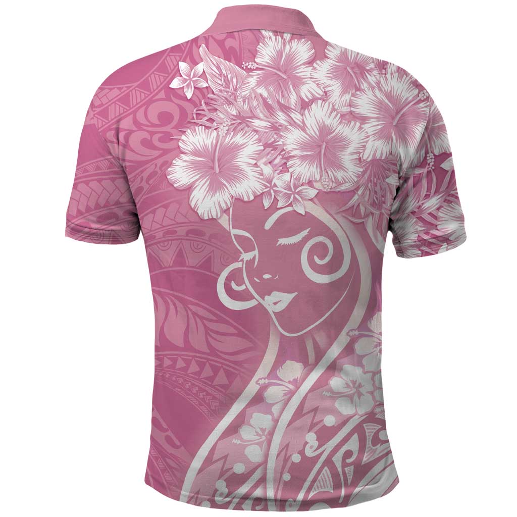 Polynesian Women's Day Polo Shirt Pink Hibiscus Flowers With Polynesian Pattern