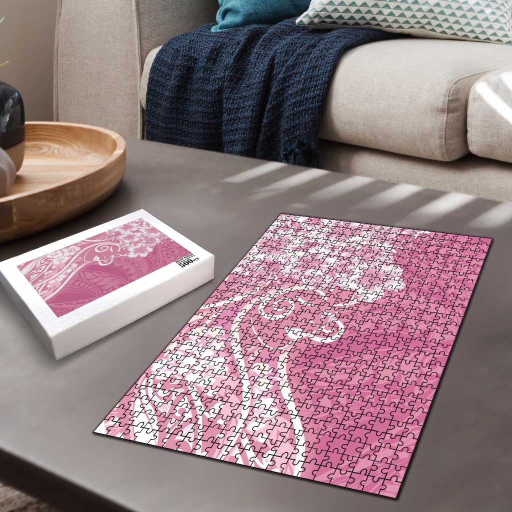 Polynesian Women's Day Puzzle Pink Hibiscus Flowers With Polynesian Pattern