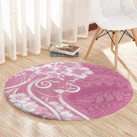Polynesian Women's Day Round Carpet Pink Hibiscus Flowers With Polynesian Pattern