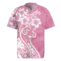 Polynesian Women's Day Rugby Jersey Pink Hibiscus Flowers With Polynesian Pattern